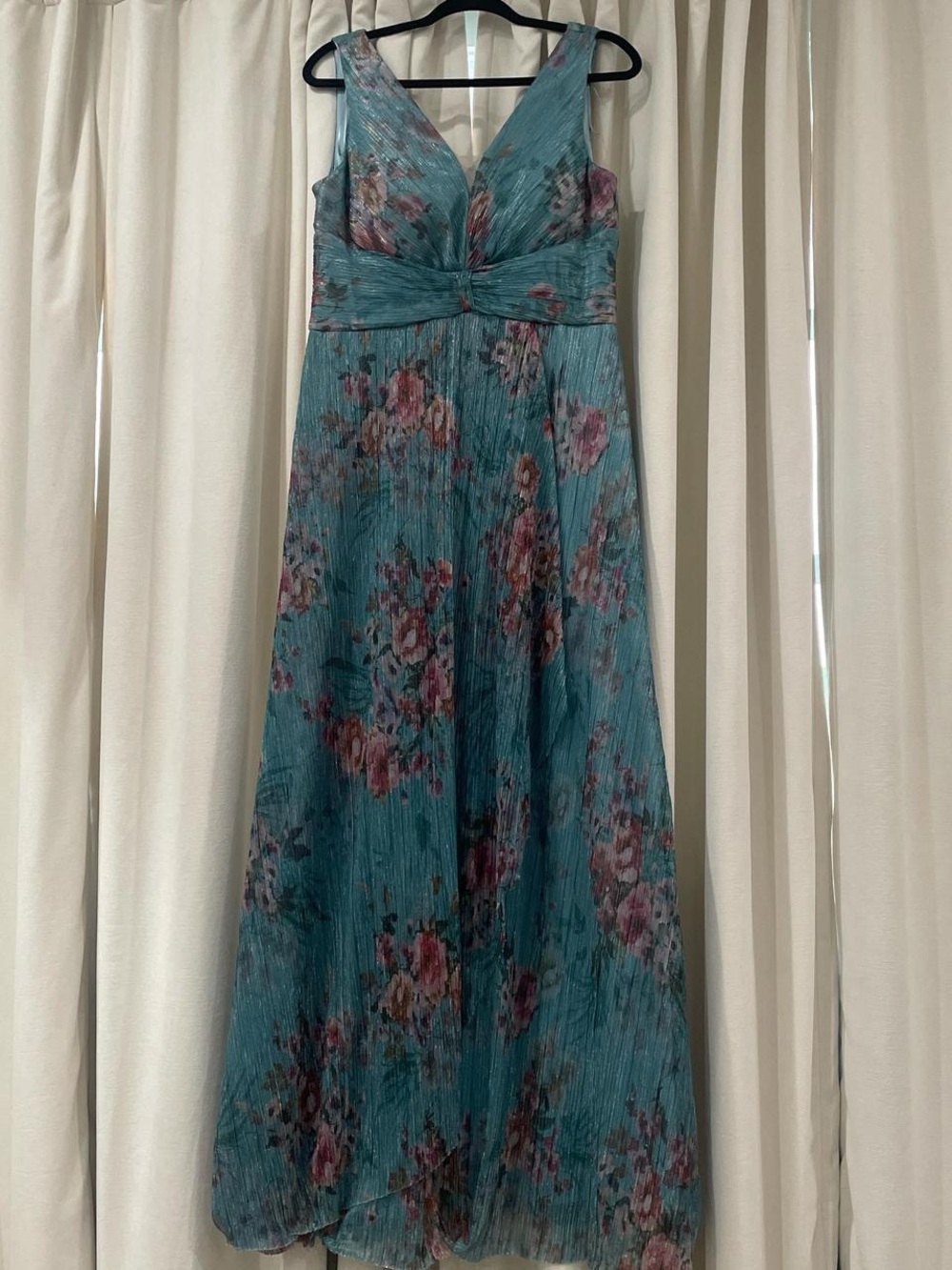 Teal Floral V-Neck Maxi Dress - Elegant Occasion Dress